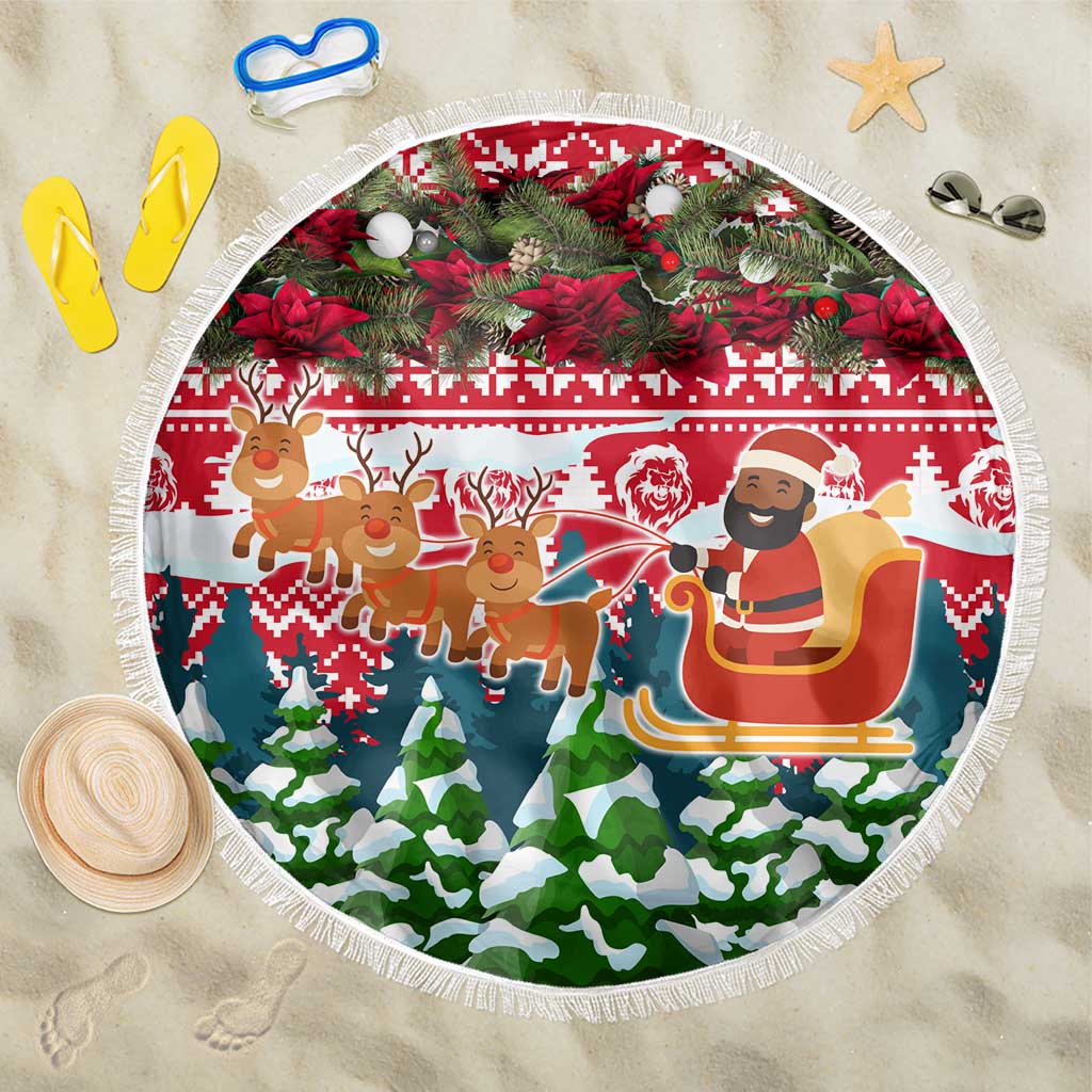 Guinea Bissau Christmas Beach Blanket with Santa Sleigh Reindeer Forest and National Flag Design - Wonder Print Shop