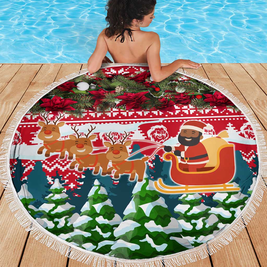 Guinea Bissau Christmas Beach Blanket with Santa Sleigh Reindeer Forest and National Flag Design - Wonder Print Shop