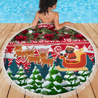 Guinea Bissau Christmas Beach Blanket with Santa Sleigh Reindeer Forest and National Flag Design - Wonder Print Shop