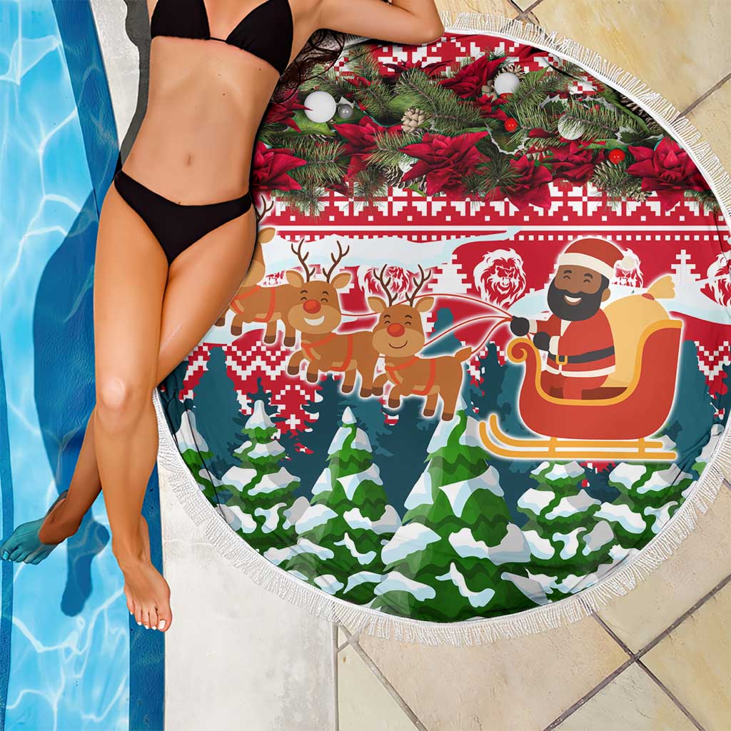Guinea Bissau Christmas Beach Blanket with Santa Sleigh Reindeer Forest and National Flag Design - Wonder Print Shop