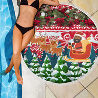 Guinea Bissau Christmas Beach Blanket with Santa Sleigh Reindeer Forest and National Flag Design - Wonder Print Shop