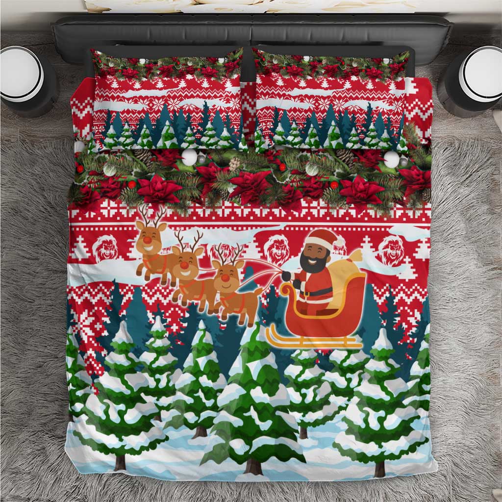 Guinea Bissau Christmas Bedding Set with Santa Sleigh Reindeer Forest and National Flag Design - Wonder Print Shop