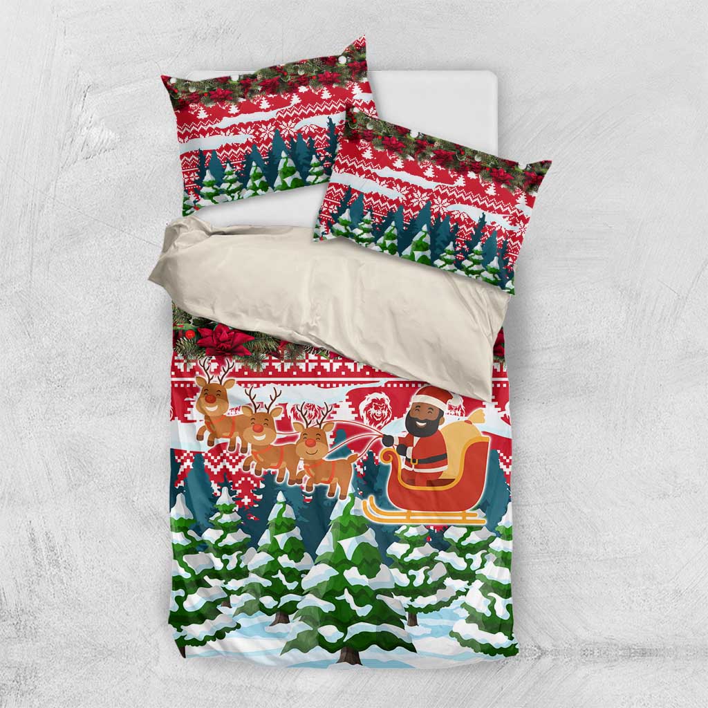 Guinea Bissau Christmas Bedding Set with Santa Sleigh Reindeer Forest and National Flag Design - Wonder Print Shop