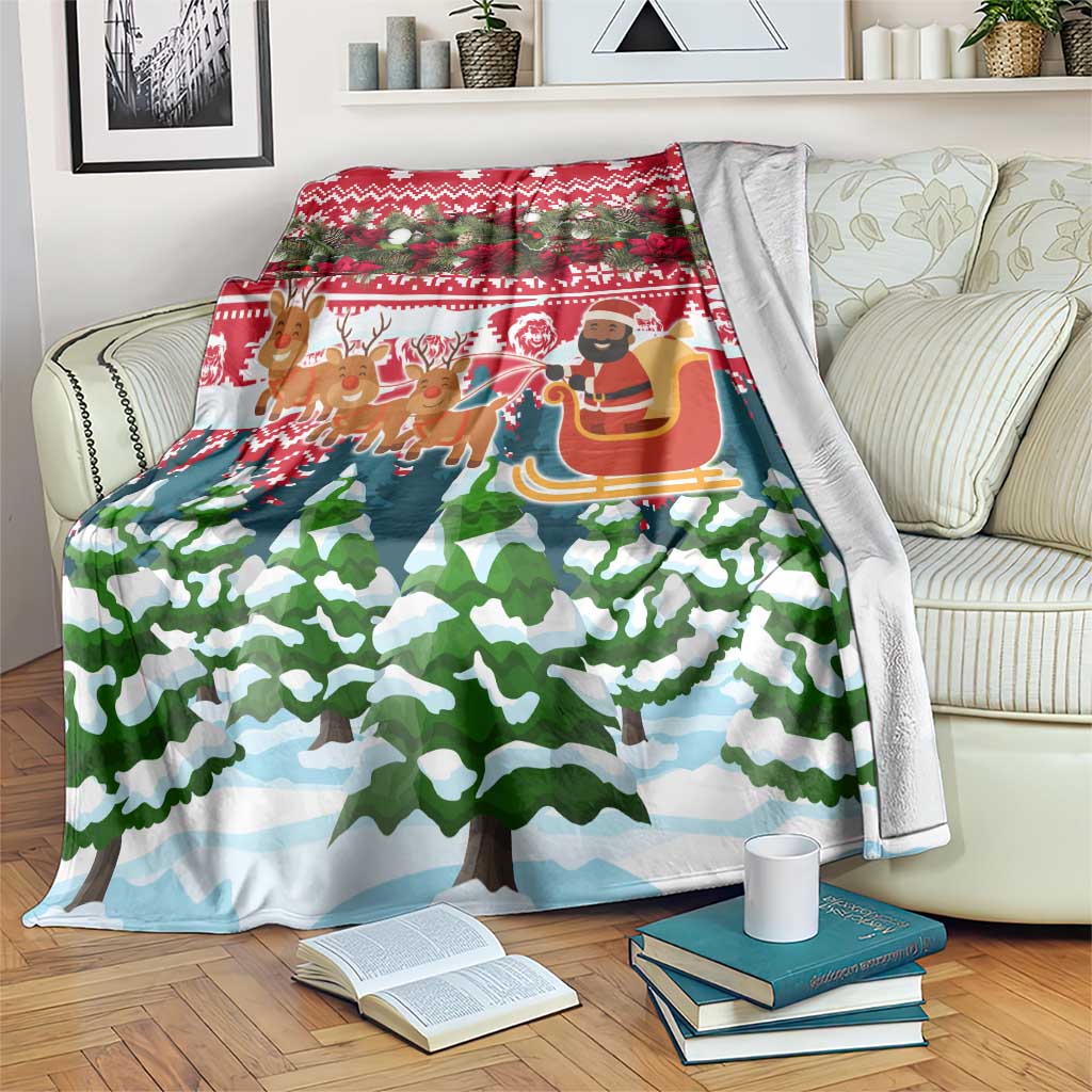 Guinea Bissau Christmas Blanket with Santa Sleigh Reindeer Forest and National Flag Design - Wonder Print Shop