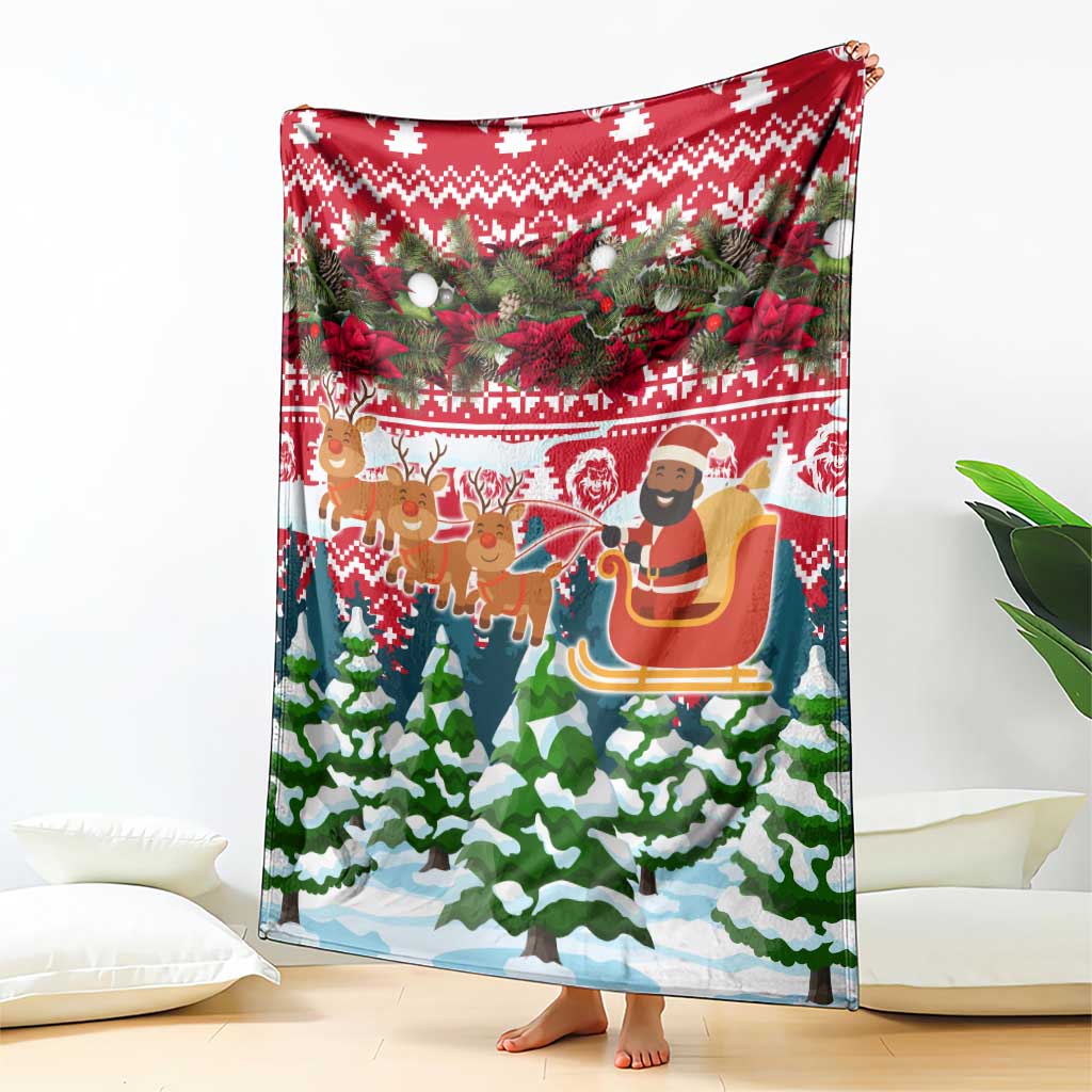 Guinea Bissau Christmas Blanket with Santa Sleigh Reindeer Forest and National Flag Design - Wonder Print Shop