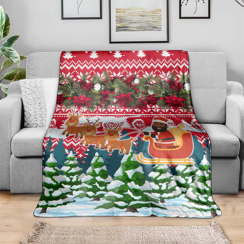 Guinea Bissau Christmas Blanket with Santa Sleigh Reindeer Forest and National Flag Design - Wonder Print Shop