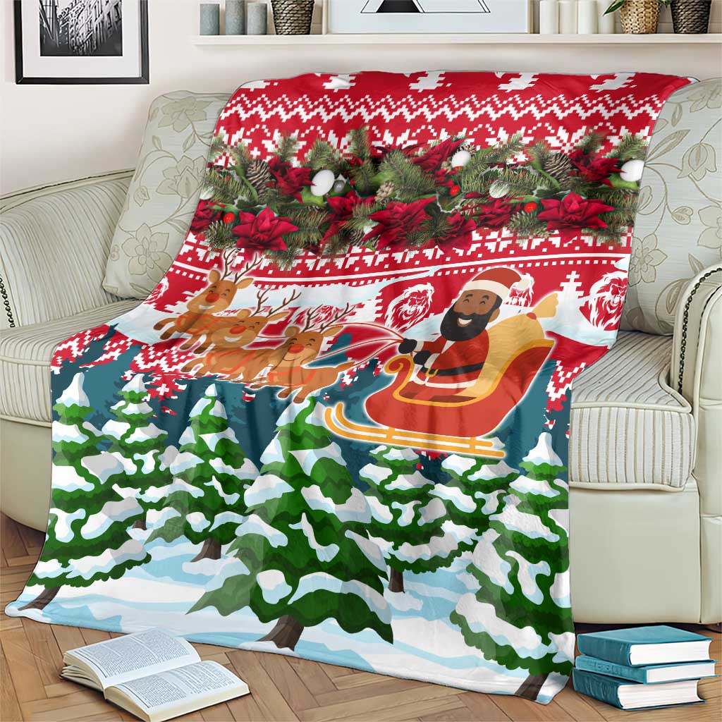 Guinea Bissau Christmas Blanket with Santa Sleigh Reindeer Forest and National Flag Design - Wonder Print Shop