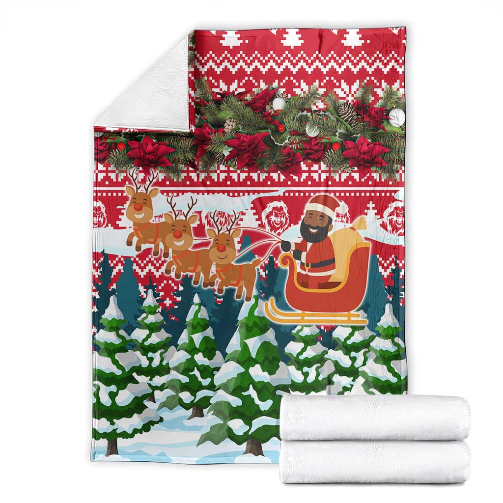 Guinea Bissau Christmas Blanket with Santa Sleigh Reindeer Forest and National Flag Design - Wonder Print Shop