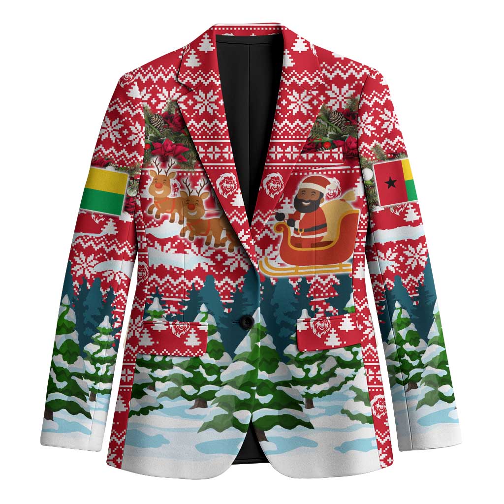 Guinea Bissau Christmas Blazer with Santa Sleigh Reindeer Forest and National Flag Design - Wonder Print Shop