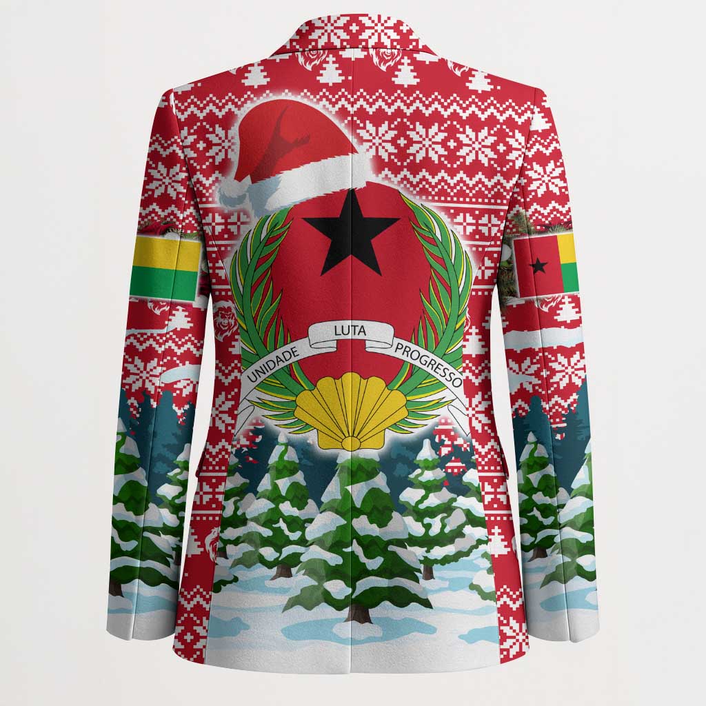 Guinea Bissau Christmas Blazer with Santa Sleigh Reindeer Forest and National Flag Design - Wonder Print Shop