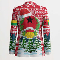 Guinea Bissau Christmas Blazer with Santa Sleigh Reindeer Forest and National Flag Design - Wonder Print Shop