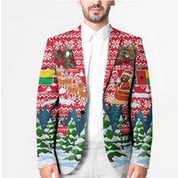 Guinea Bissau Christmas Blazer with Santa Sleigh Reindeer Forest and National Flag Design - Wonder Print Shop