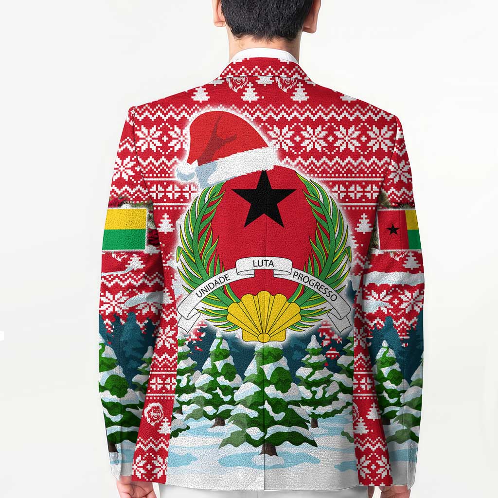 Guinea Bissau Christmas Blazer with Santa Sleigh Reindeer Forest and National Flag Design - Wonder Print Shop