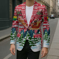 Guinea Bissau Christmas Blazer with Santa Sleigh Reindeer Forest and National Flag Design - Wonder Print Shop
