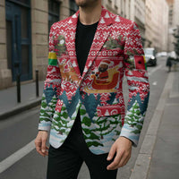 Guinea Bissau Christmas Blazer with Santa Sleigh Reindeer Forest and National Flag Design - Wonder Print Shop