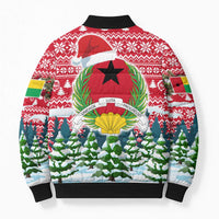 Guinea Bissau Christmas Bomber Puffer Jacket with Santa Sleigh Reindeer Forest and National Flag Design - Wonder Print Shop