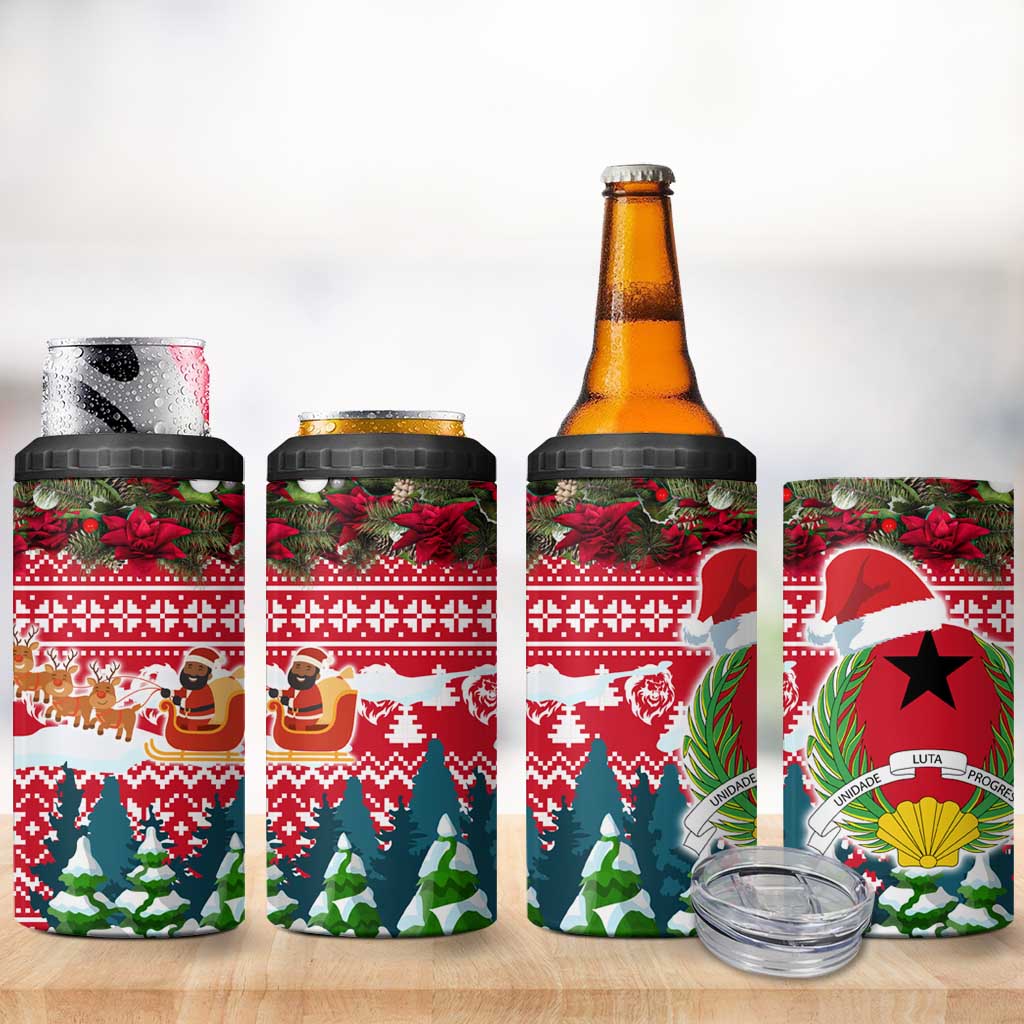 Guinea Bissau Christmas 4 in 1 Can Cooler Tumbler with Santa Sleigh Reindeer Forest and National Flag Design - Wonder Print Shop