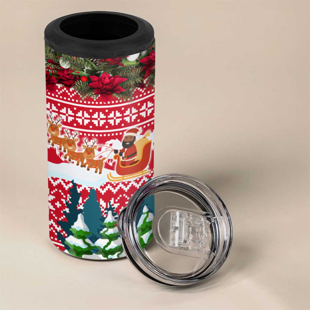 Guinea Bissau Christmas 4 in 1 Can Cooler Tumbler with Santa Sleigh Reindeer Forest and National Flag Design - Wonder Print Shop