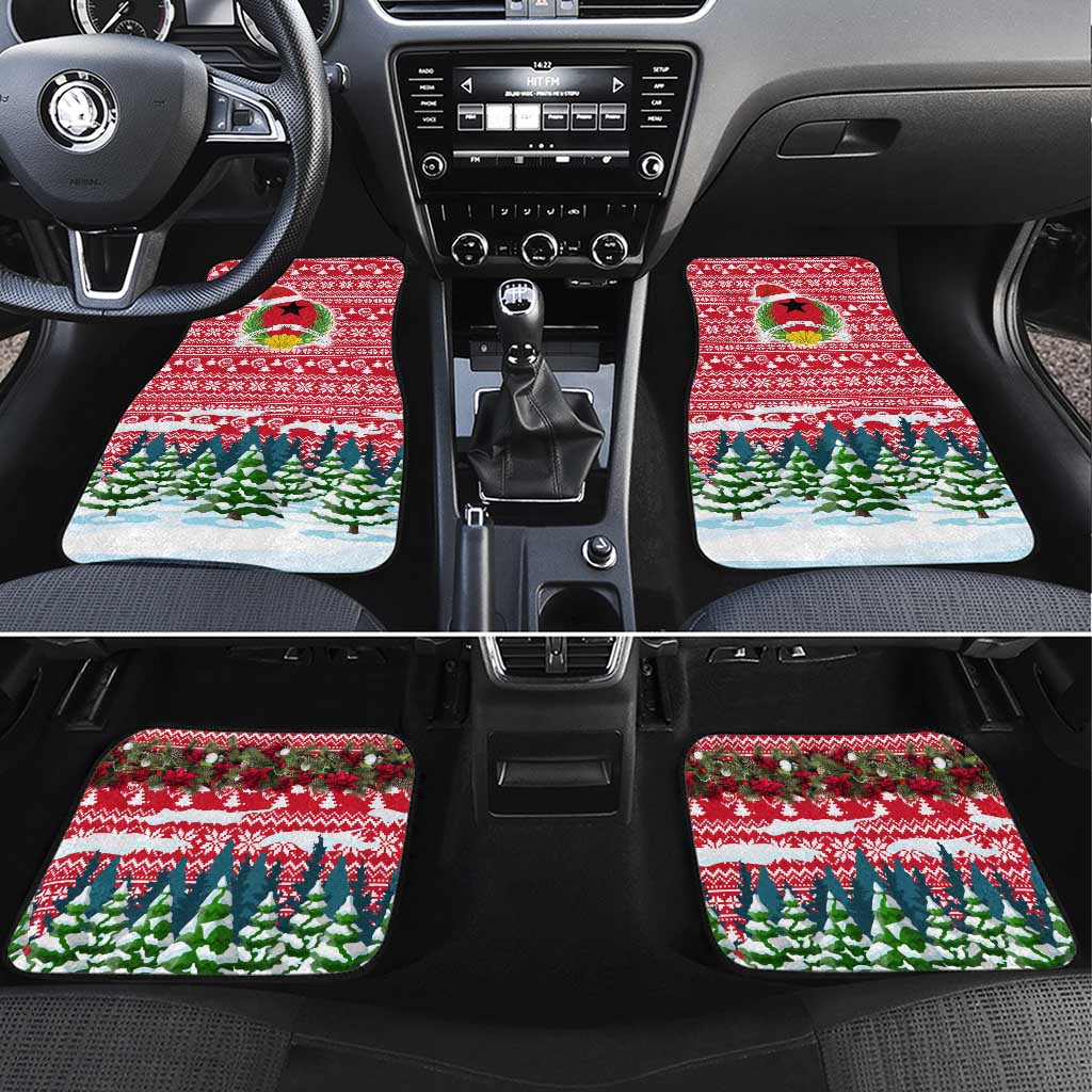 Guinea Bissau Christmas Car Mats with Santa Sleigh Reindeer Forest and National Flag Design - Wonder Print Shop