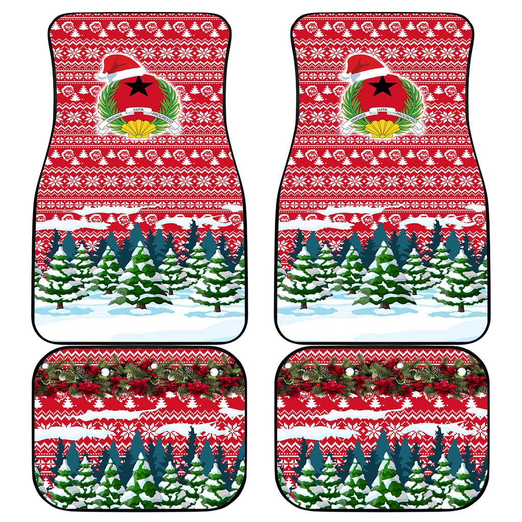 Guinea Bissau Christmas Car Mats with Santa Sleigh Reindeer Forest and National Flag Design - Wonder Print Shop
