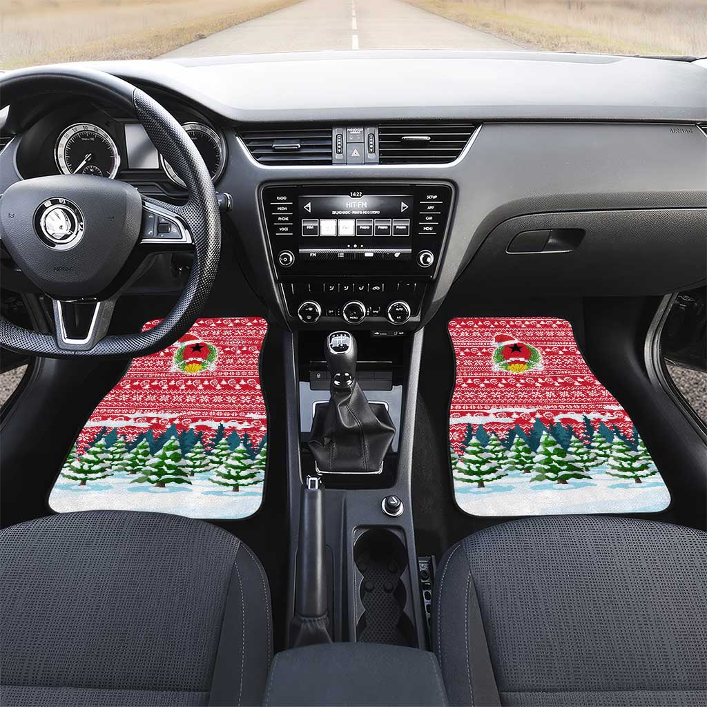 Guinea Bissau Christmas Car Mats with Santa Sleigh Reindeer Forest and National Flag Design - Wonder Print Shop