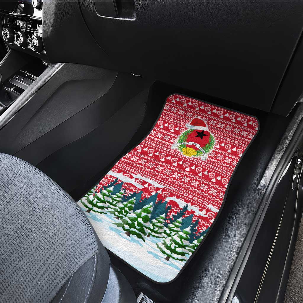 Guinea Bissau Christmas Car Mats with Santa Sleigh Reindeer Forest and National Flag Design - Wonder Print Shop