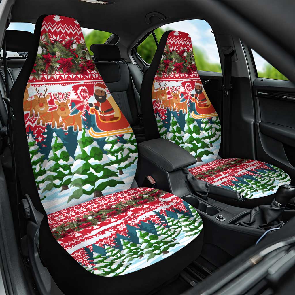 Guinea Bissau Christmas Car Seat Cover with Santa Sleigh Reindeer Forest and National Flag Design - Wonder Print Shop
