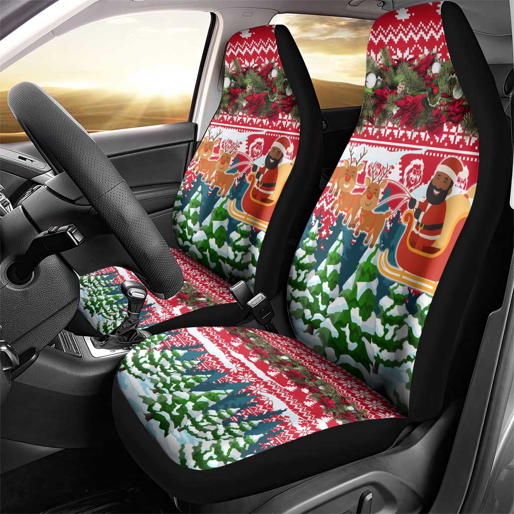 Guinea Bissau Christmas Car Seat Cover with Santa Sleigh Reindeer Forest and National Flag Design - Wonder Print Shop