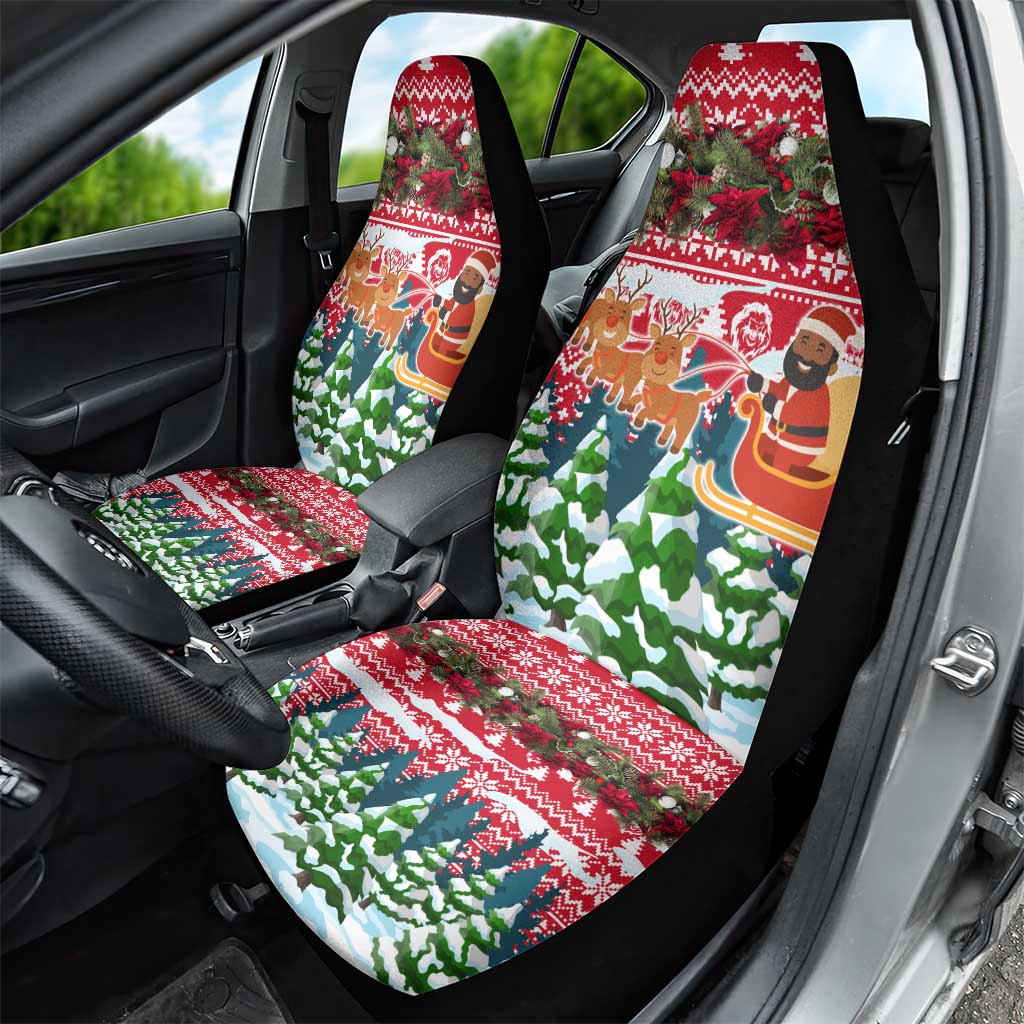 Guinea Bissau Christmas Car Seat Cover with Santa Sleigh Reindeer Forest and National Flag Design - Wonder Print Shop