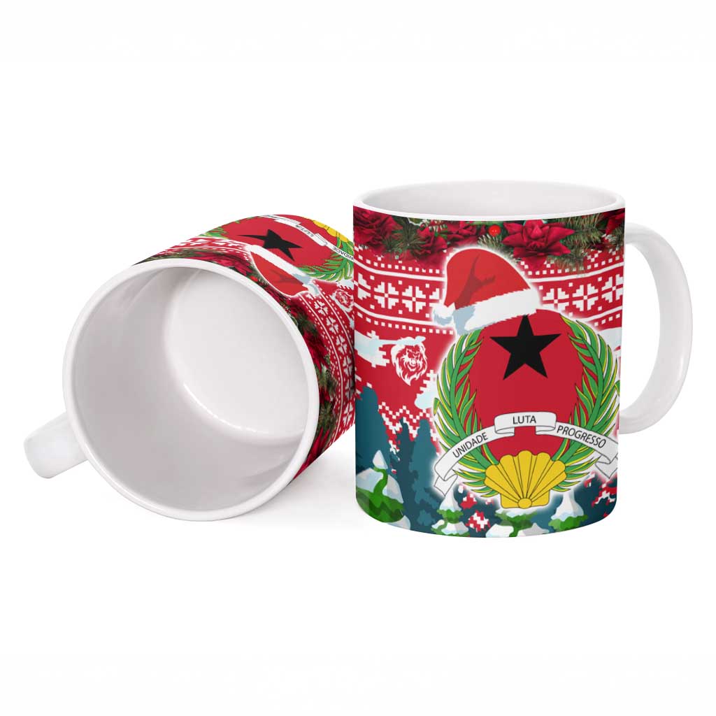 Guinea Bissau Christmas Ceramic Mug with Santa Sleigh Reindeer Forest and National Flag Design - Wonder Print Shop