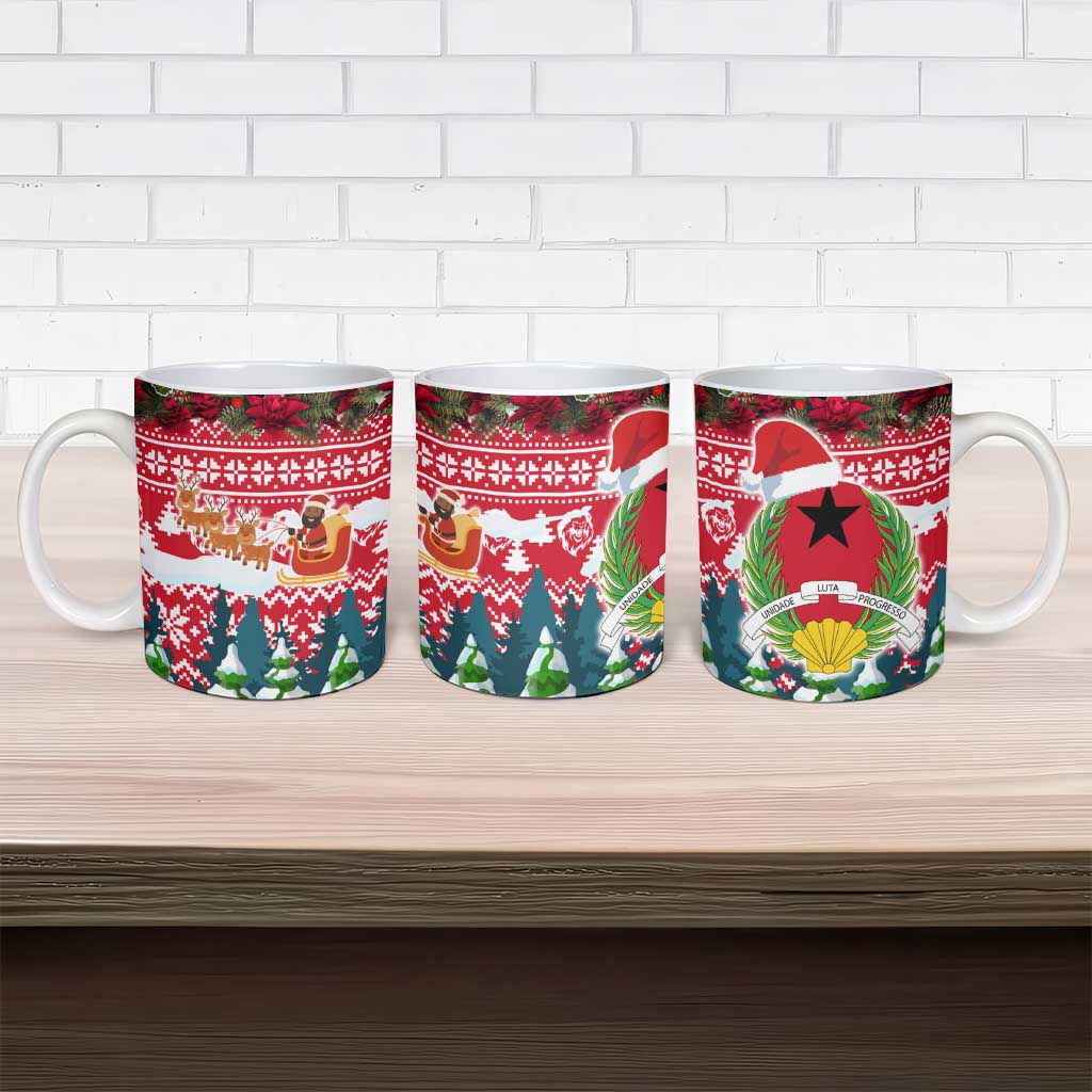 Guinea Bissau Christmas Ceramic Mug with Santa Sleigh Reindeer Forest and National Flag Design - Wonder Print Shop