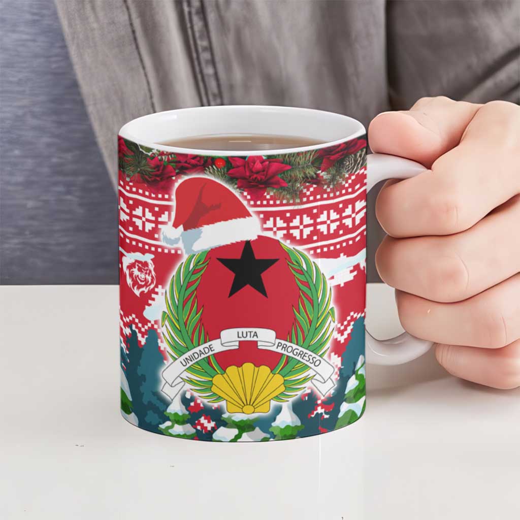 Guinea Bissau Christmas Ceramic Mug with Santa Sleigh Reindeer Forest and National Flag Design - Wonder Print Shop