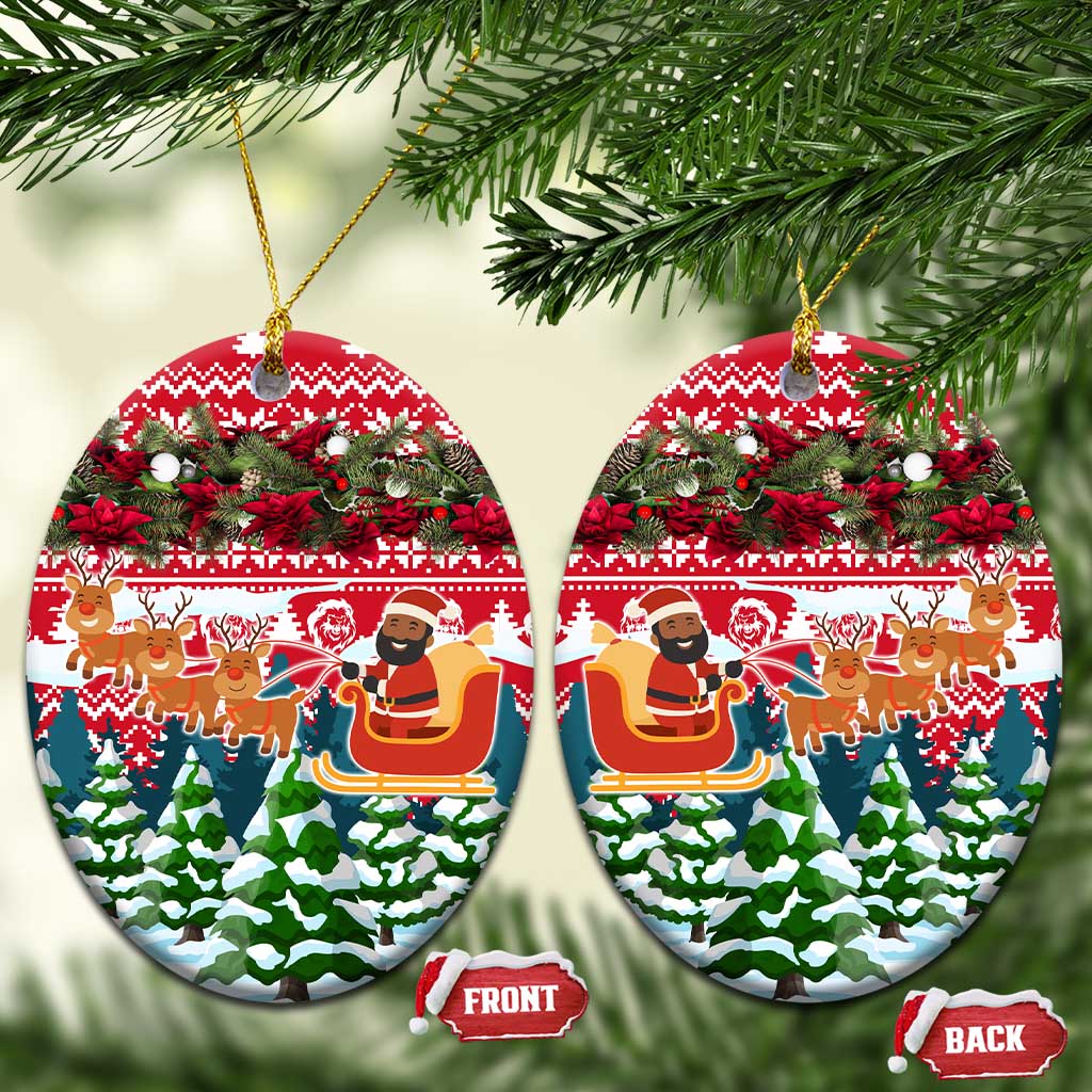 Guinea Bissau Christmas Ceramic Ornament with Santa Sleigh Reindeer Forest and National Flag Design - Wonder Print Shop