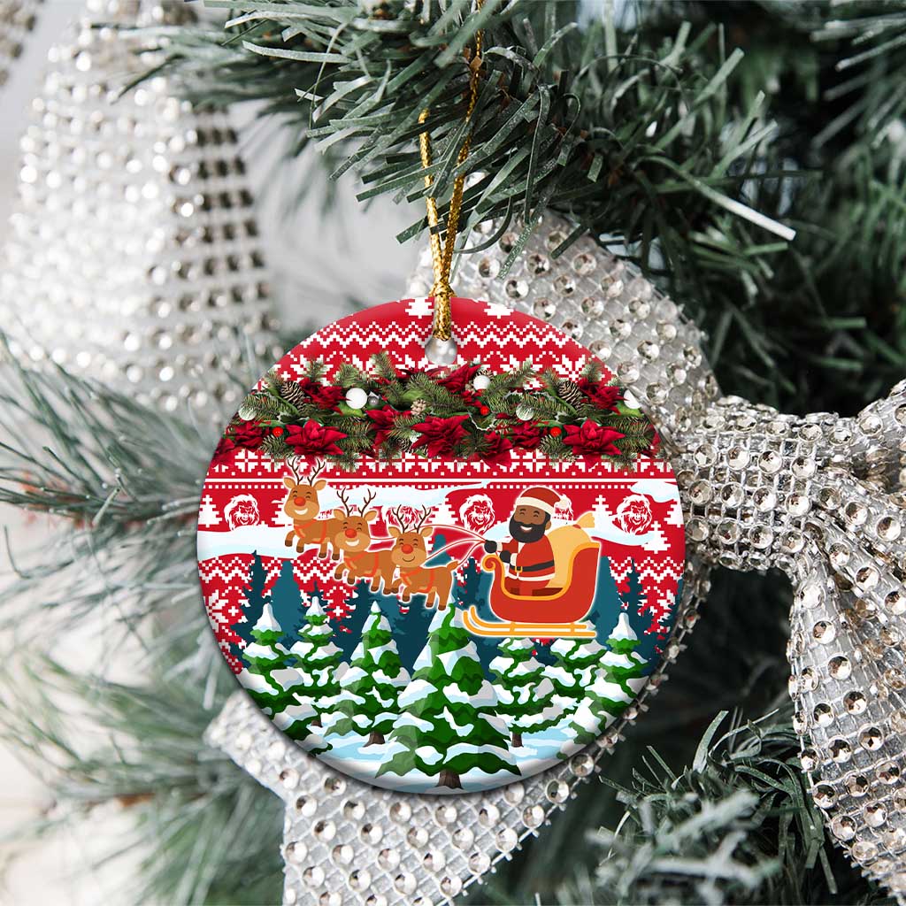 Guinea Bissau Christmas Ceramic Ornament with Santa Sleigh Reindeer Forest and National Flag Design - Wonder Print Shop
