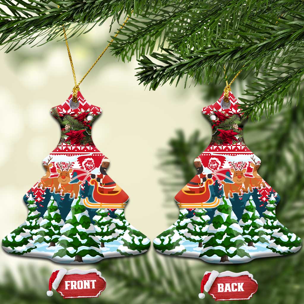 Guinea Bissau Christmas Ceramic Ornament with Santa Sleigh Reindeer Forest and National Flag Design - Wonder Print Shop