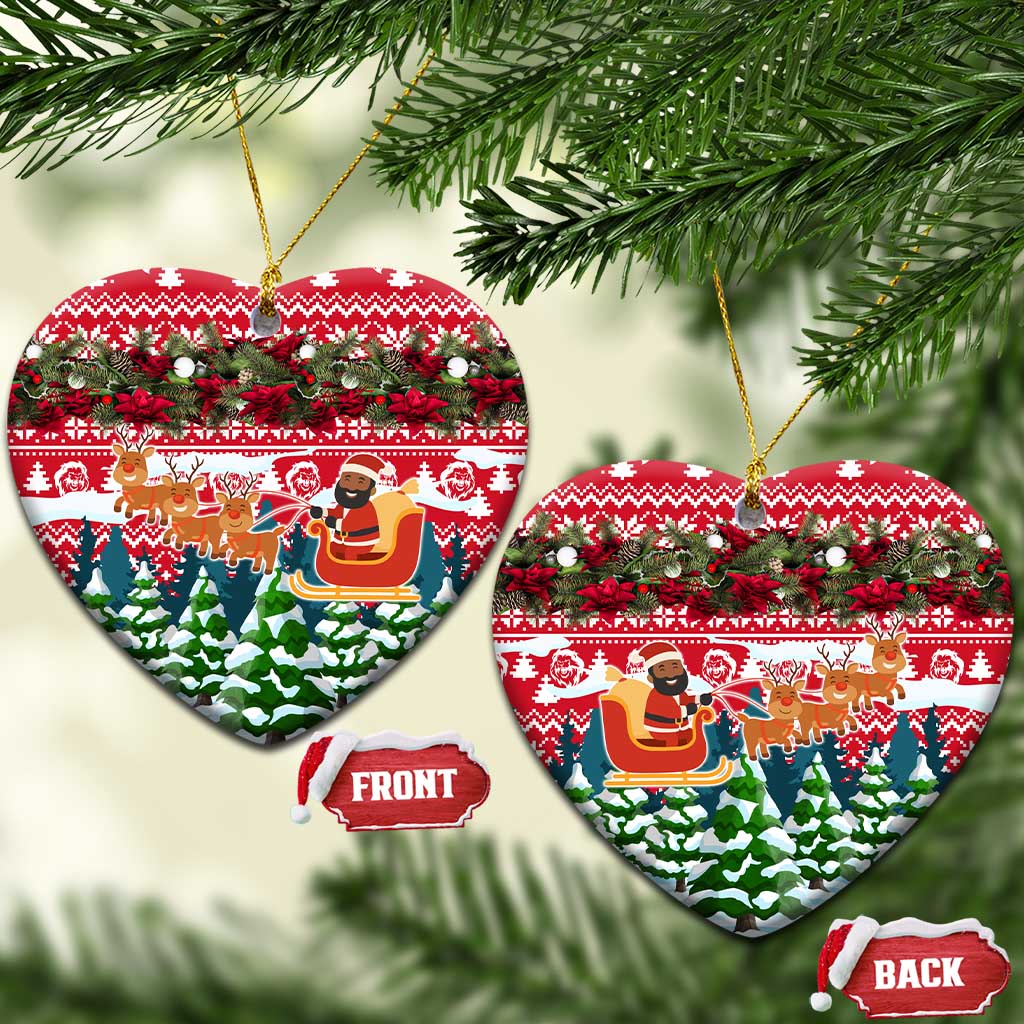 Guinea Bissau Christmas Ceramic Ornament with Santa Sleigh Reindeer Forest and National Flag Design - Wonder Print Shop