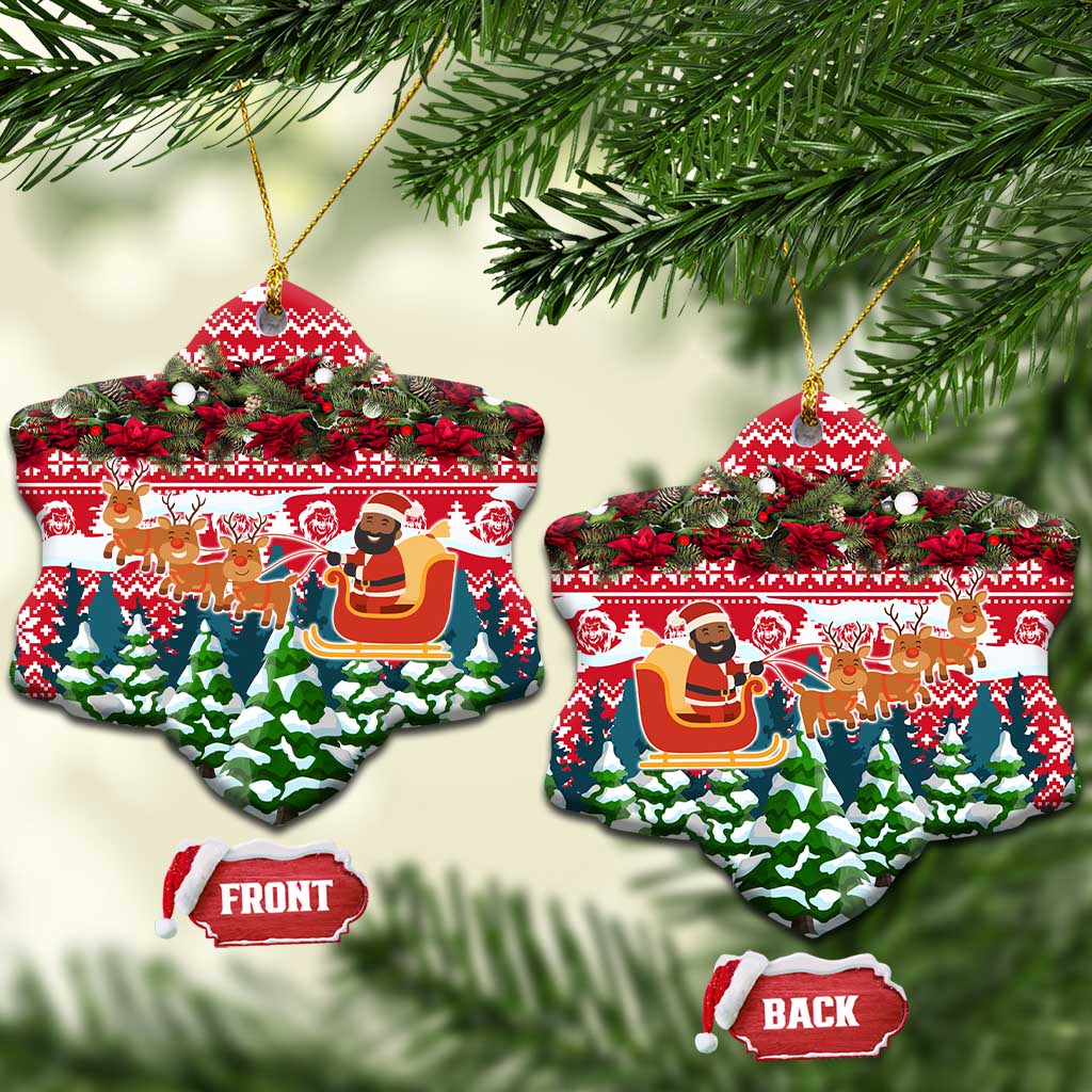 Guinea Bissau Christmas Ceramic Ornament with Santa Sleigh Reindeer Forest and National Flag Design - Wonder Print Shop