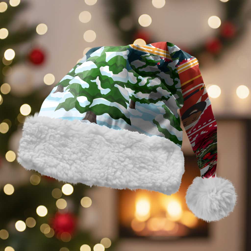 Guinea Bissau Christmas Santa Hat with Santa Sleigh Reindeer Forest and National Flag Design - Wonder Print Shop