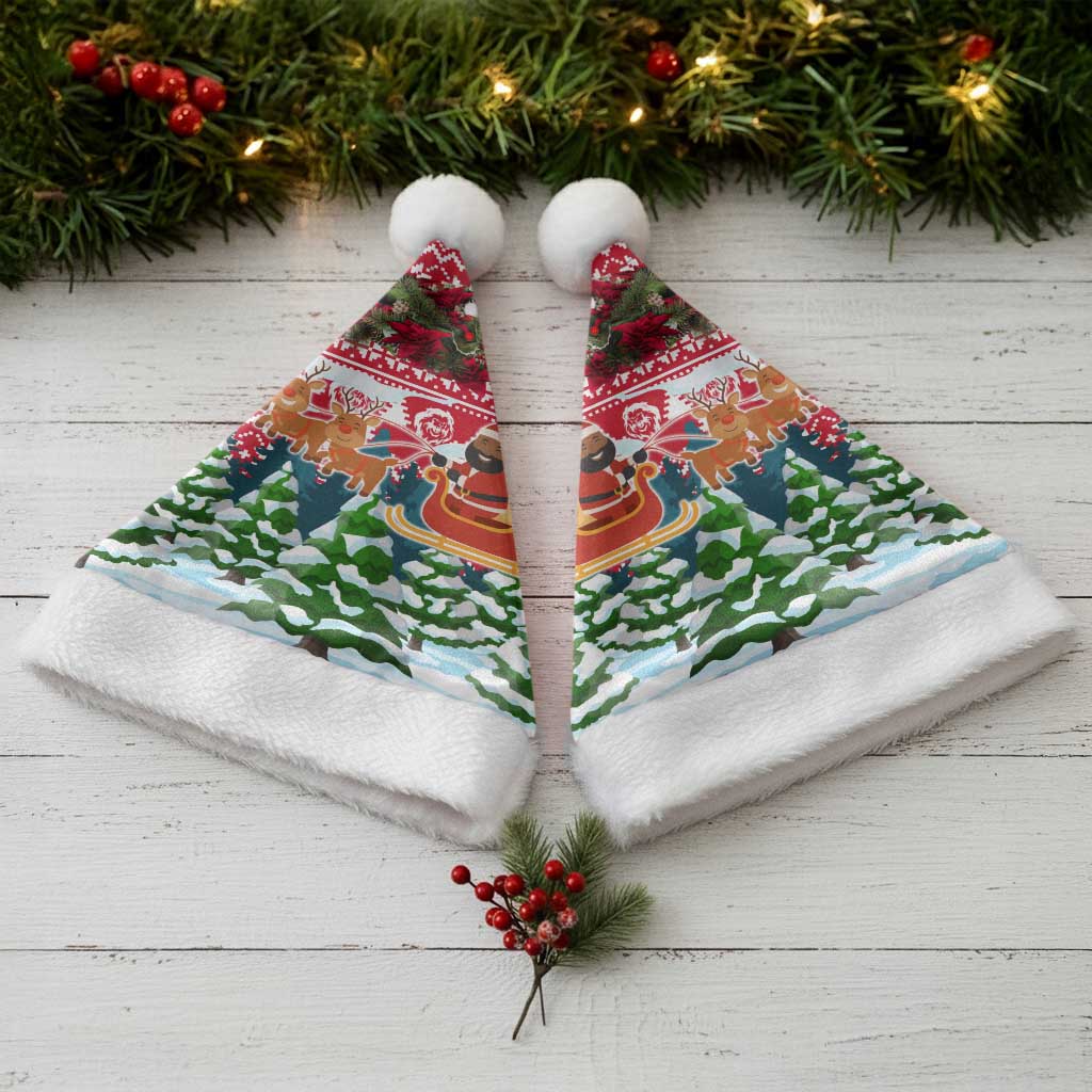 Guinea Bissau Christmas Santa Hat with Santa Sleigh Reindeer Forest and National Flag Design - Wonder Print Shop