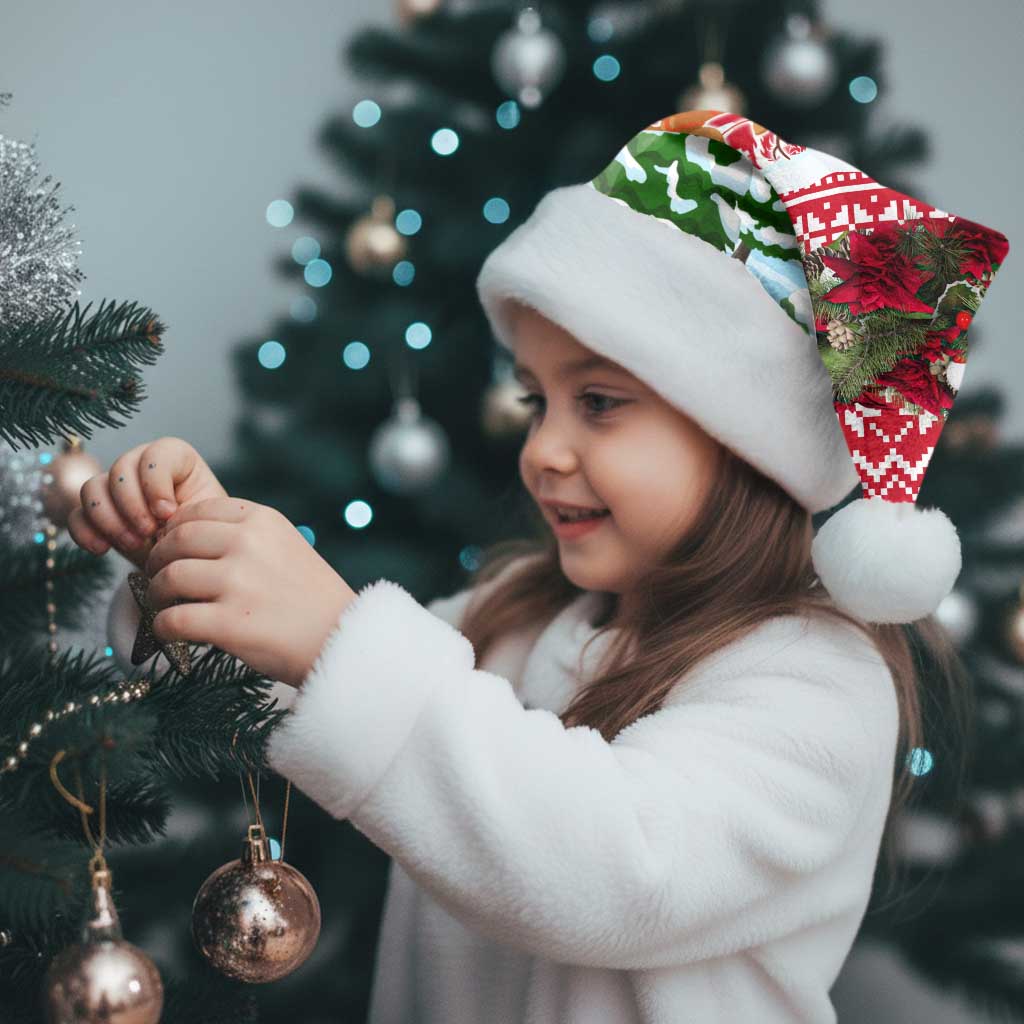 Guinea Bissau Christmas Santa Hat with Santa Sleigh Reindeer Forest and National Flag Design - Wonder Print Shop