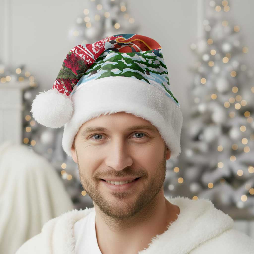 Guinea Bissau Christmas Santa Hat with Santa Sleigh Reindeer Forest and National Flag Design - Wonder Print Shop