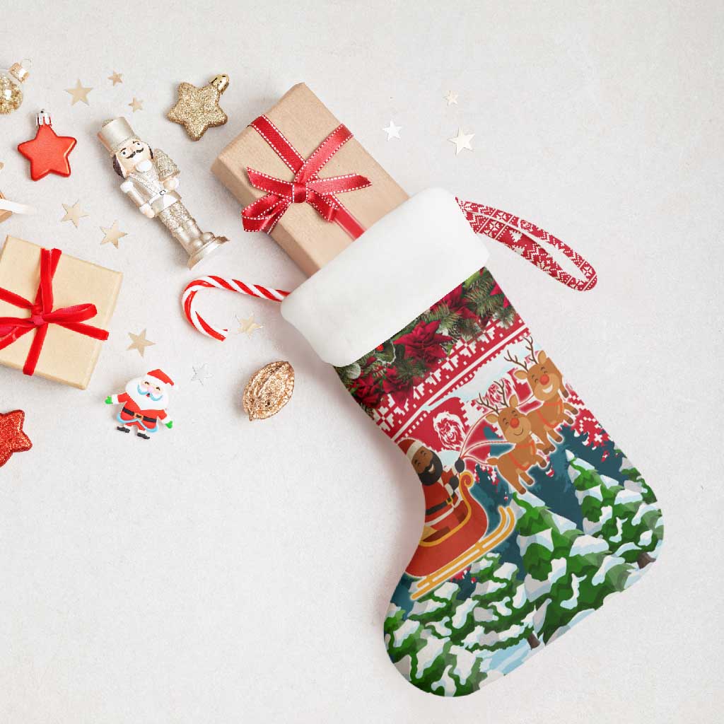 Guinea Bissau Christmas Stocking with Santa Sleigh Reindeer Forest and National Flag Design - Wonder Print Shop