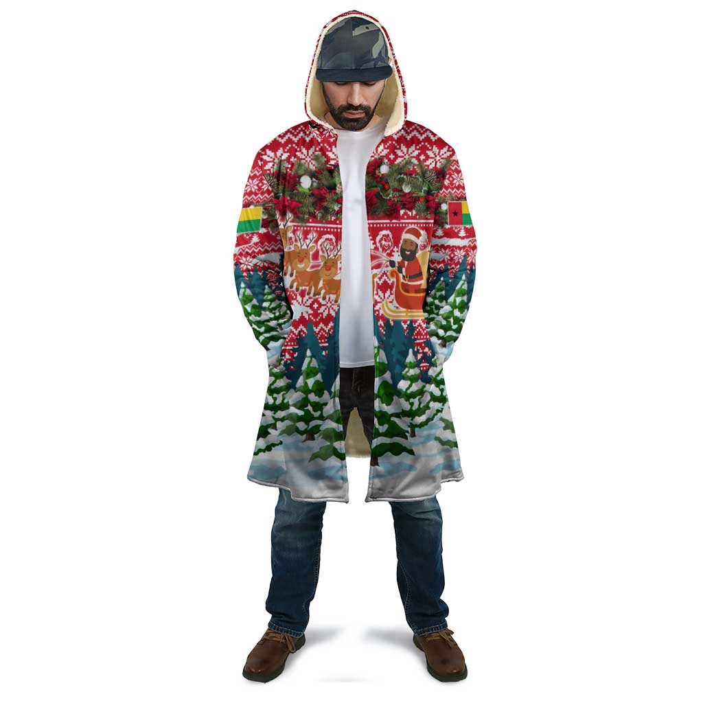 Guinea Bissau Christmas Cloak with Santa Sleigh Reindeer Forest and National Flag Design - Wonder Print Shop