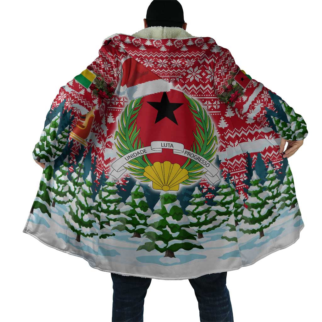 Guinea Bissau Christmas Cloak with Santa Sleigh Reindeer Forest and National Flag Design - Wonder Print Shop