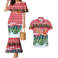 Guinea Bissau Christmas Couples Matching Mermaid Dress and Hawaiian Shirt with Santa Sleigh Reindeer Forest and National Flag Design - Wonder Print Shop