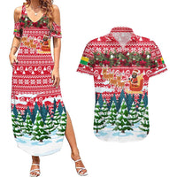 Guinea Bissau Christmas Couples Matching Summer Maxi Dress and Hawaiian Shirt with Santa Sleigh Reindeer Forest and National Flag Design - Wonder Print Shop