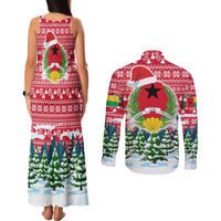 Guinea Bissau Christmas Couples Matching Tank Maxi Dress and Long Sleeve Button Shirt with Santa Sleigh Reindeer Forest and National Flag Design - Wonder Print Shop