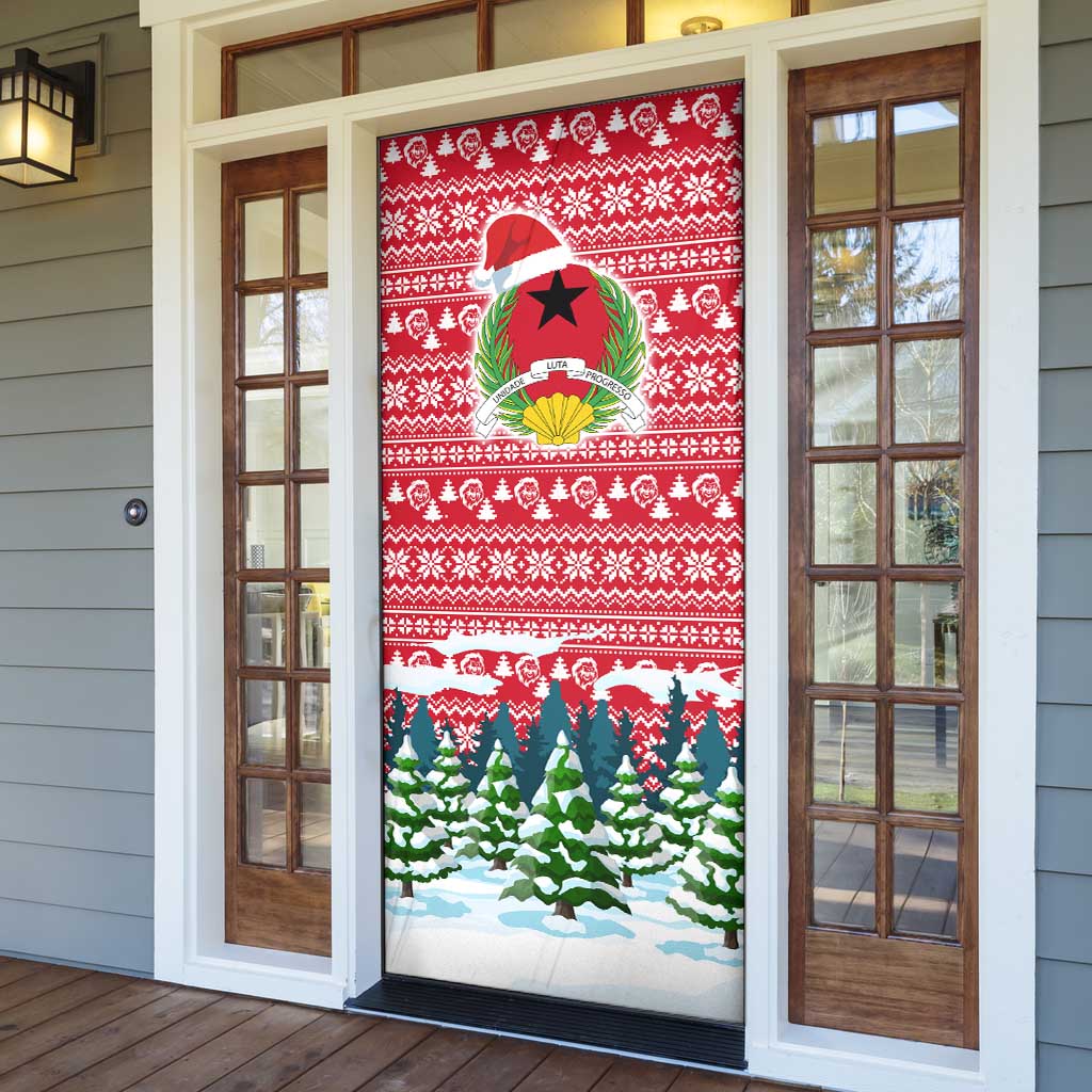 Guinea Bissau Christmas Door Cover with Santa Sleigh Reindeer Forest and National Flag Design - Wonder Print Shop