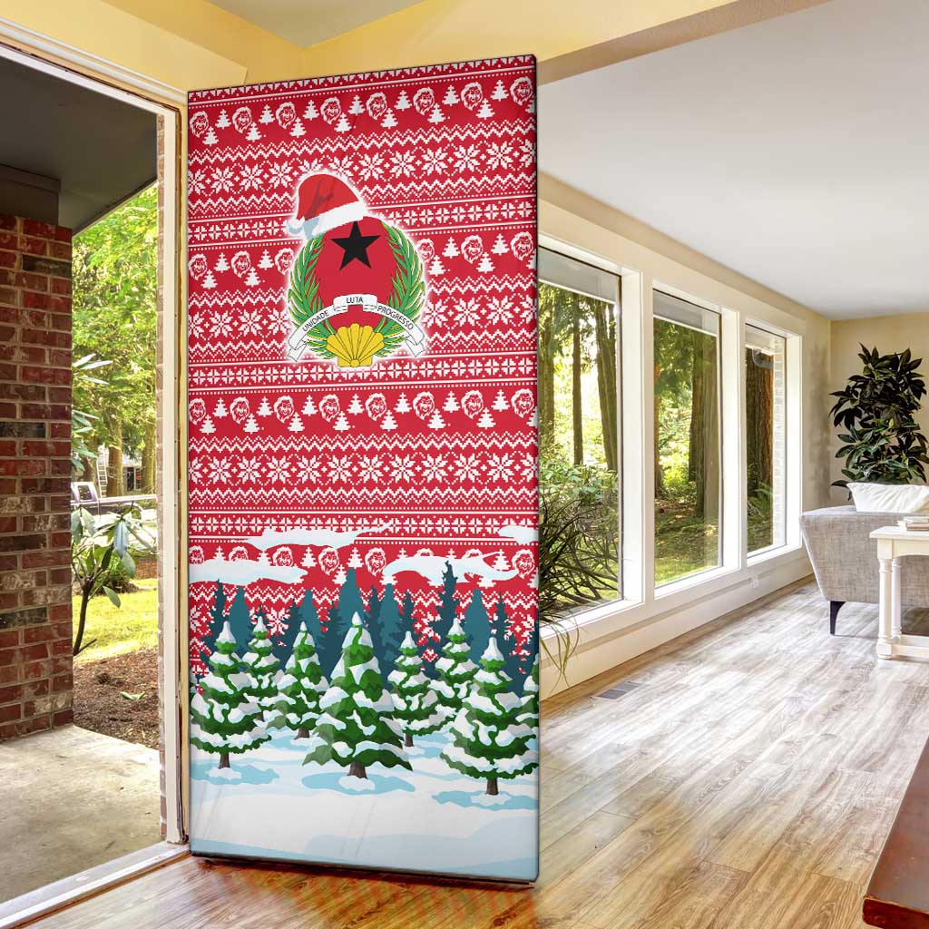 Guinea Bissau Christmas Door Cover with Santa Sleigh Reindeer Forest and National Flag Design - Wonder Print Shop