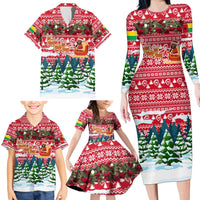 Guinea Bissau Christmas Family Matching Long Sleeve Bodycon Dress and Hawaiian Shirt with Santa Sleigh Reindeer Forest and National Flag Design - Wonder Print Shop